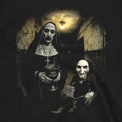 The Nun & Jigsaw Horror T-Shirt | Valak & Billy the Puppet Creepy Duo Tee